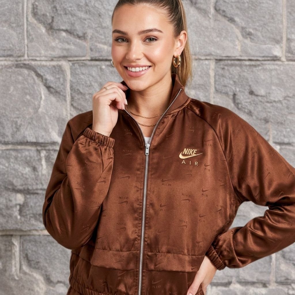 Nike Air Satin Full Zip Jacket Sportswear Logo Print Eclipse Rare Loose Fit Nwt
